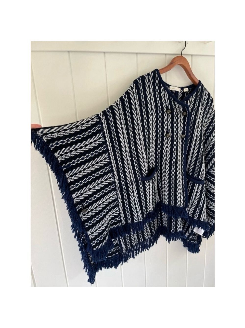 Sleeping On Snow Anthropologie Tajo Jacquard Poncho Cape Fringe O/S - Picture 8 of 13